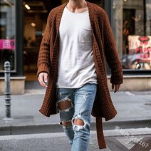 남성 남자 정장 기본 가디건 가을 와플 단색 롱 카디건 루즈핏