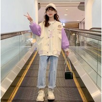 AISEO 여아 춘추 키즈 주니어 큐티디자인 귀요미 캐주얼 패션코디템 자수마크장식 투톤패턴 야구점퍼 QS1028310