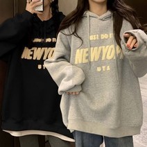 기타 39- 여성 여자 귀여운 오버핏 기모후드티셔츠 후트티, 블랙