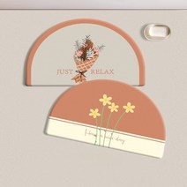 화양년화 반원 규조토 발매트 2개 세트+풋브러쉬 1개 욕실 주방 소프트 빨아쓰는 발매트, 오렌지 세트