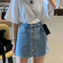 흑청치마 데님 스커트 블랙 반바지 랩 여름 치마바지 여성 빅사이즈 단추 여자 4부 3부 트위드 셋업