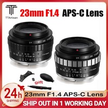 DSLR 미러리스 렌즈 단 광각 망원 2012 최신 ttartisan 23mm f1.4 aps-c 수동 초점 카메라 fuji xf canon ef-m eosm nikon 호환, 검은 색, 전자 마운트