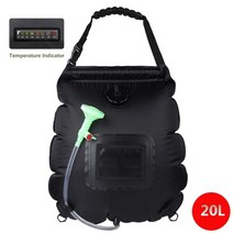 물 가방 20L 야외 캠핑 하이킹 태양열 샤워 가방 난방 캠핑 샤워 등산 수화 가방 호스 전환 가능한 샤워 헤드, 20L 블랙