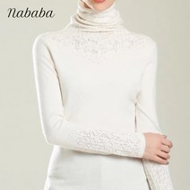 나바바 NK073 여성 목폴라 복고풍 패턴 단색 니트 스웨터