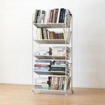북카트 트롤리 이동식책꽂이 바퀴달린책장 북트레일러 북트럭 철제, 화이트5단