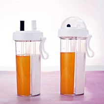 반반 물병 2가지음료 더블 병 컵 휴대용 물통 패트, 블루 600ml