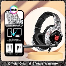 블루투스 이어폰 ONIKUMA X15 Pro RGB 헤드 빔 게임용 헤드폰 마이크 포함 PS5 스위치 용 3.5mm 내구성 스테레오 서라운드 헤드셋 게이머, [11] Camo-white