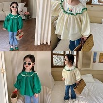 바로배송 자수 꽃 프릴 셔츠 봄 데일리 등하원룩 남방 둥이룩 자매룩 문센룩 북유럽풍