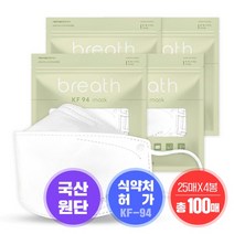 브레스마스크 KF94 대형 화이트 100매[25매X4봉], 25매, 4개