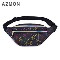 AZMON 레인보우 다이아몬드 캐주얼 힙색 가방 2.5L, 블랙