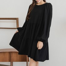 블랙 봄 가을 미니원피스 긴팔 겨울 루즈핏 A라인 플레어 퍼프 데일리룩 HE083