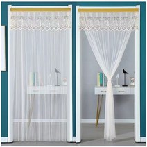 자석 현관 스트라이프 모기장 자석 방충망 현관 방문 모기장 촘촘한 현관 모기장 주방 침실 거실 사용, 흰색