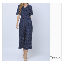 티피/Teepie 여성 고급 프린트 반팔 브이넥 점프슈트 여름 쉬폰 빅사이즈 점프슈트