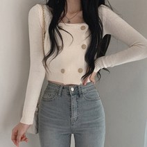 에스앤 더블 단추 포인트 크롭 니트 여성 가디건 슬림핏 패션 숏가디건