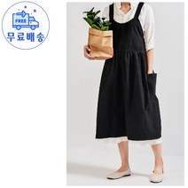 여성 주방앞치마 린넨 작업치마 가정용 빈티지 작업복, 블랙