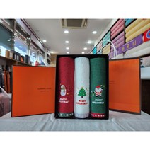 송월타올 크리스마스 수건 성탄절 선물 교회 행사 답례품 연말 송년회 2장 3장 세트답례품, 아이보리&녹색(2매세트)