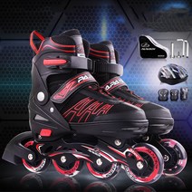 롤러스케이트 롤러장 인라인스케이트 초보자 사이즈 조절 가능 반짝반짝 롤러스케이트, 302세트 레드