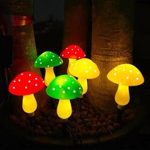 태양광정원등 LED 태양열 버섯정원등 잔디등 정원 가든 데코, 6pcs, 레드+옐로우+그린 혼합