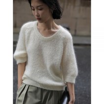 반팔앙고라 니트티 겨울 이너 퍼 니트 부클 모헤어 스웨터
