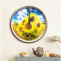 풍수그림 디자인 벽시계 5종 해바라기 부엉이 잉어 인테리어시계, 01 해바라기 (하늘색)
