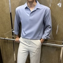 [S~2XL] [1+1] 남자 남성 링클프리 반오픈 긴팔 셔츠 티