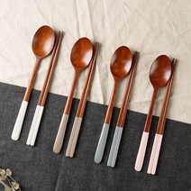 대추나무 천연옻칠 파스텔 투톤 수저세트, 브라운
