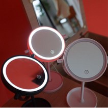 LED 원형 사무실 화장대 탁상 거울 예쁜거울 인생거울 신혼템 화장거울 자취템 자취방화장대 1인화장, 핑크