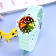 큐앤큐 남녀공용 그린 그라데이션 어린이 아동시계 VR19J-022Y