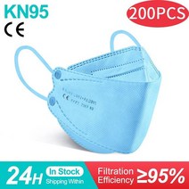 귀편한 새부리형마스크 귀안아픈 마스크 대형 FFP2 마스크 KN95 필터 재사용 가능한 CE 승인 성인용 검, 04 200 pcs Blue, 한개옵션1