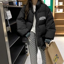 WHR 여성용 패딩점퍼 숏 하이넥 두툼한 웰론 충전재 자켓 코트 데일리 오버핏 겨울