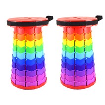 휴대용 접이식 자바라 의자 아코디언 폴딩 체어 높이조절 간이 원형 스툴 코끼리 트위스트 놀이 동산 공원 대기 줄서기, 2개, 레인보우 레드