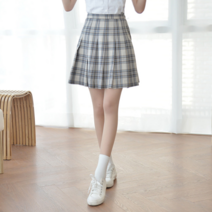 지앤제이 교복몰 베이지하늘체크 백합주름치마(전체주름치마)