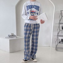 도준 울 모직 체크 와이드 팬츠