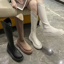 레이디슈 브이컷 통굽 플랫폼 레더 롱부츠 0090