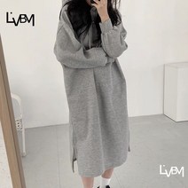 리브비엠 오버핏 후드 슬릿 롱 원피스