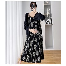 여성 원피스 가디건 세트 반폴라 캐미솔 가을 의류 출산복 여름 투피스 정장 꽃 무늬