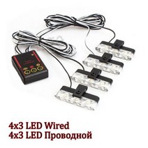 4x3 Led 무선 원격 구급차 경찰 조명 12V FSO 스트로브 경고 자동차 비상 플래시 스트로보 스코프 액세서리, wired 4x3 LED_All White