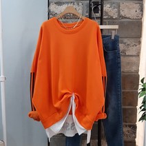 상상그이상 여성용 국내제작 기모 레이어드 맨투맨 빅사이즈 티셔츠 레이어드 가성비 좋은 부드러운 따뜻한 특양면 소재 커플박스티 소매 디자인 포인트룩