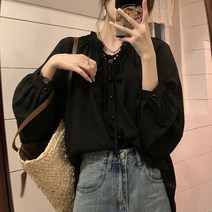 반하나쇼핑 봄 가을 콩단추 벌룬소매 리본 블라우스 B120b