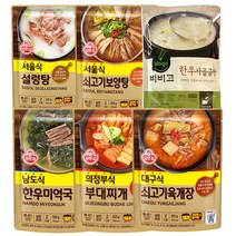 오뚜기+비비고국탕 6종 비비고 한우사골곰탕 + 오뚜기 (남도식 한우미역국+대구식 쇠고기육개장+서울식 설렁탕+서울식 쇠고기보양탕+의정부식 부대찌개), 1세트