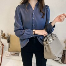 쇼프 자연분위기 브이넥 블라우스 면접용 스러운 여성 하객룩 봄 기본 1W95392F
