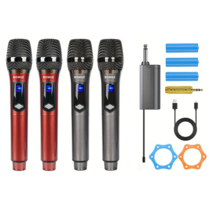 무선 핸드 헬드 마이크 시스템 금속 UHF 4 채널 무선 액추에이터 마이크 시스템 1800MAh 충전식 수신기 포함 노래방 파티 결혼식, BG-480V-2R2G