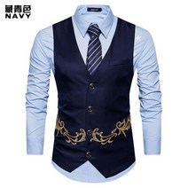 남자 봄 가을 정장 남성 겨울 베스트 조끼 슈트 꽃 자수 패션 민소매 웨딩 파티 비즈니스 싱글 버튼 재킷 XXL
