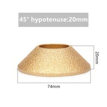 1 개 보어 20mm 직경 3 인치/75mm 건식 진공 브레이징 다이아몬드 그라인딩 휠 데미 불노즈 에지 프로파일 디스크, 45 hypotenuse 20mm