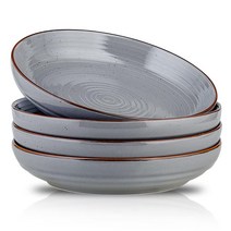 HVH 23.4cm(9.2인치) 대형 파스타 볼 4개 세트 1.2L(40온스) 대형 샐러드 볼 4개 세트 세라믹 접시 세트 얕은 그릇 세라믹 그릇 세트 전자레인지 및 식기세, Gray
