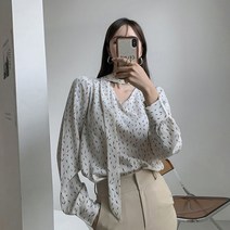 러블리감성 현민 장꽃 타이 블라우스 셔츠