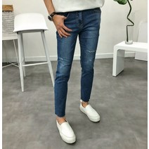 2XL 빅사이즈 1014 스판 연청 진청 9부 디스트로이드 커팅 데님