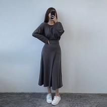 VANANA2 국내생산 꾸안꾸 밴딩 플레어 스커트 긴팔 상하의 세트 3color