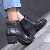 가죽 워커힐 플랫 부츠 블랙 여성 5CM 미들 (SA105)