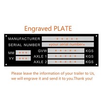 자전거트레일러 2인용 애완동물 펫 빈 또는 새겨진 알루미늄 차량 id 태그 트레일러 weight plate smart car box boat bike vin chassic rv, 맞춤 조각